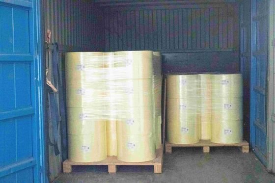 Kertas sintetis berlapis Kertas termal Jumbo Roll 75u Ketebalan permukaan Lem minyak