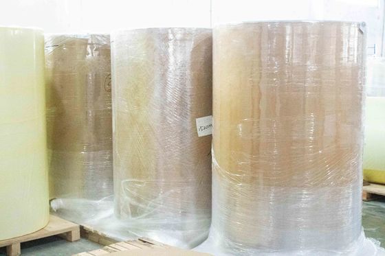 Kertas sintetis berlapis Kertas termal Jumbo Roll 75u Ketebalan permukaan Lem minyak